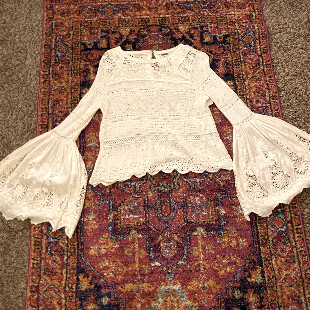 Free People Lace Bell Sleeve Crochet Top
